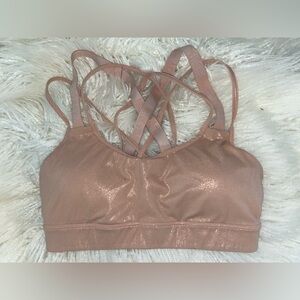 Pink Satin Sports Bra with Criss-Cross Straps